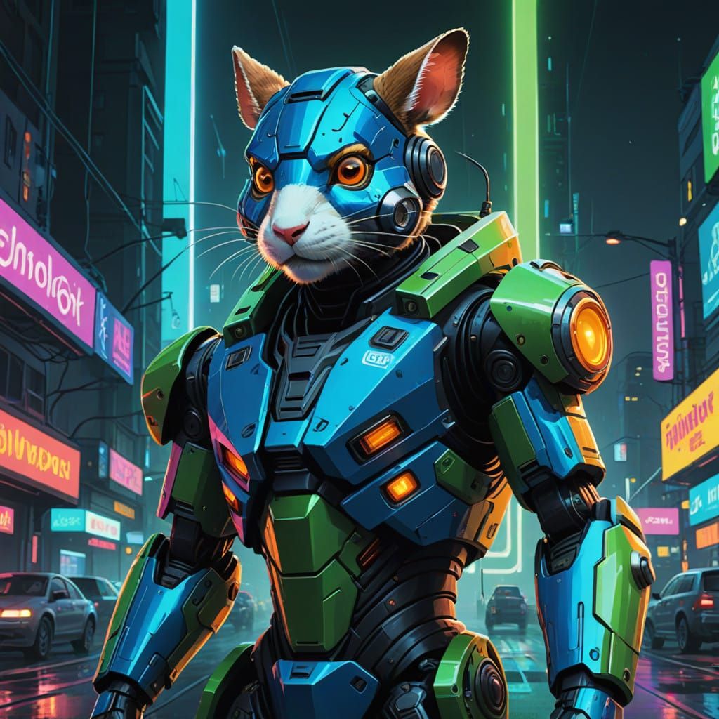 Vibrant Lucio Mech Suit in Electric Blue and Green