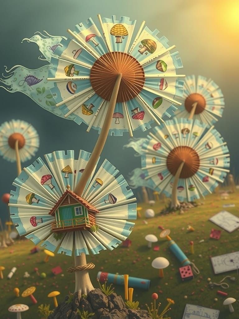 Whimsical Mushroom Wonderland in Cyberpunk Style