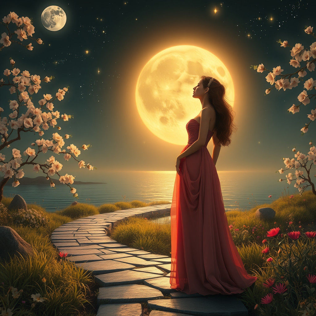 Romantic Encounter in Moonlit Landscape