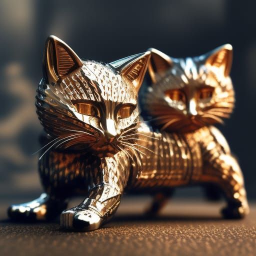 Metal Cats in Detailed 3D Rendering