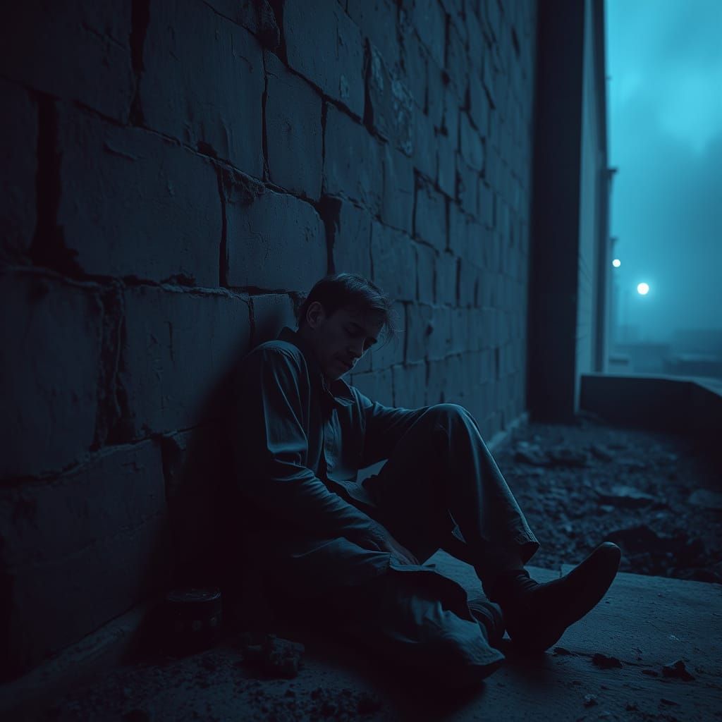 Dystopian Man in Despair: A Dark Surrealist Image