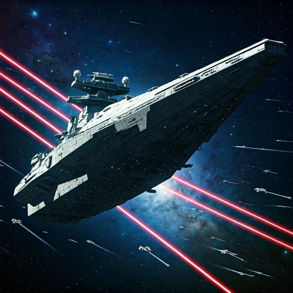 Colossal Space Battleship in a Starry Galaxy