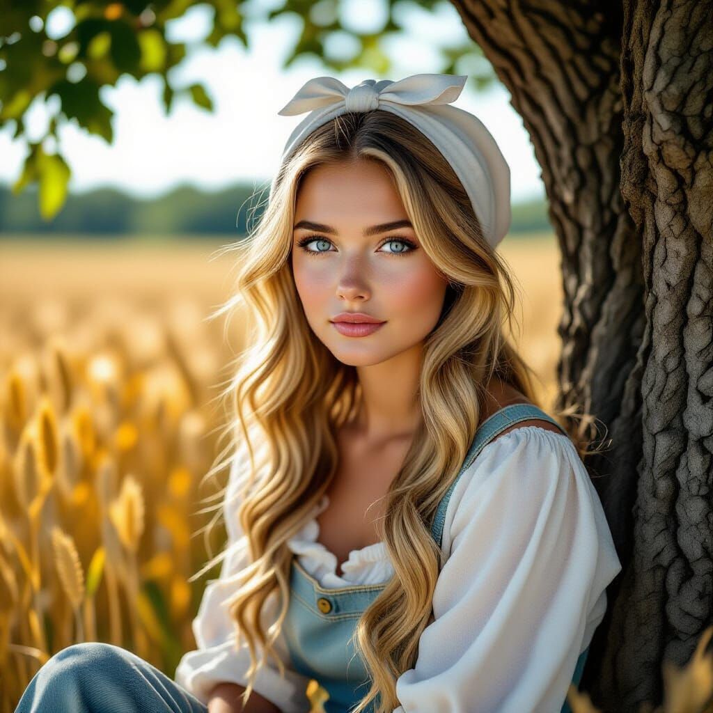Ash-Blond Maiden Gazing at Wheat Field