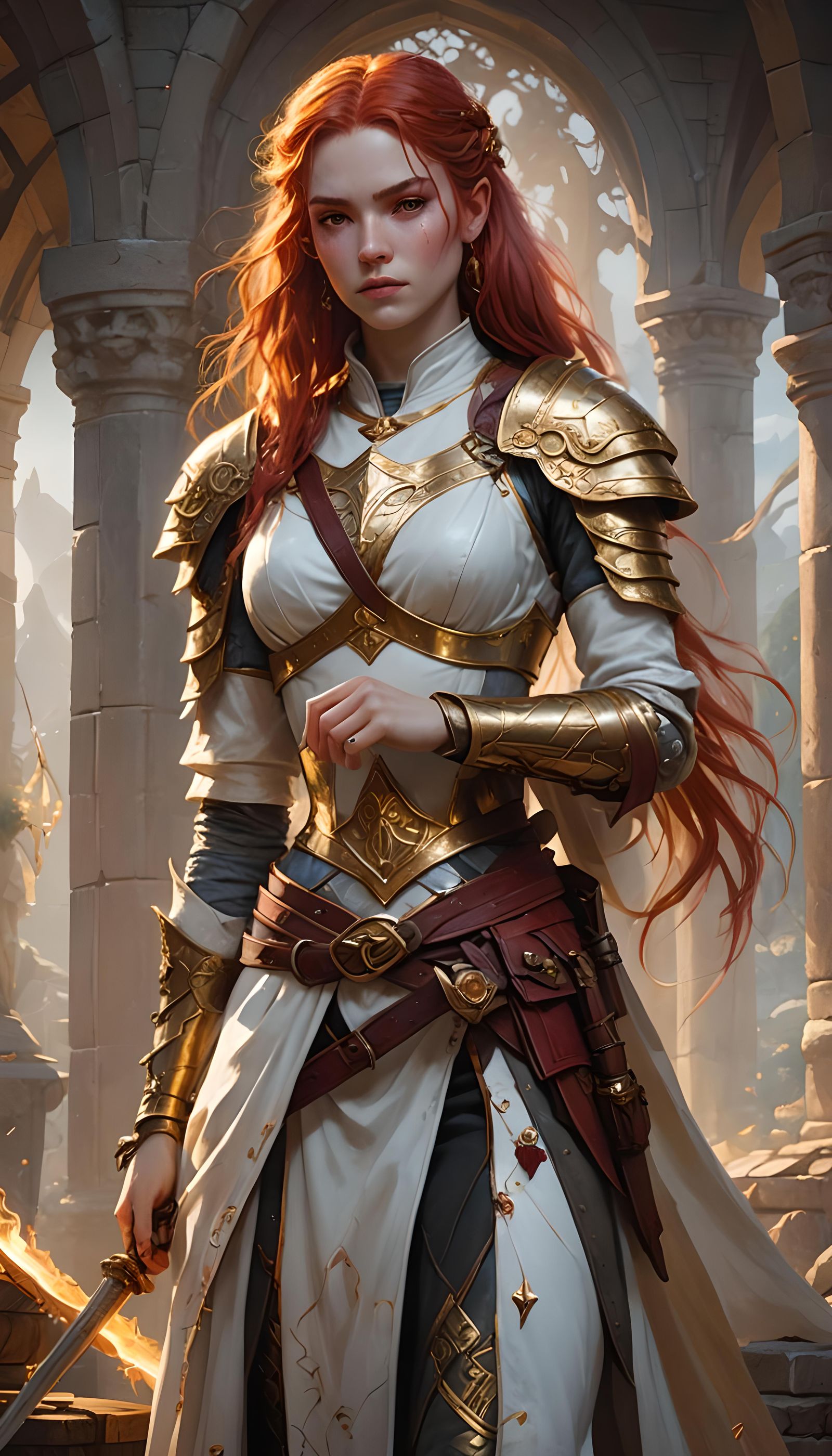 Fantasy Warrior Maiden with Emerald Coat