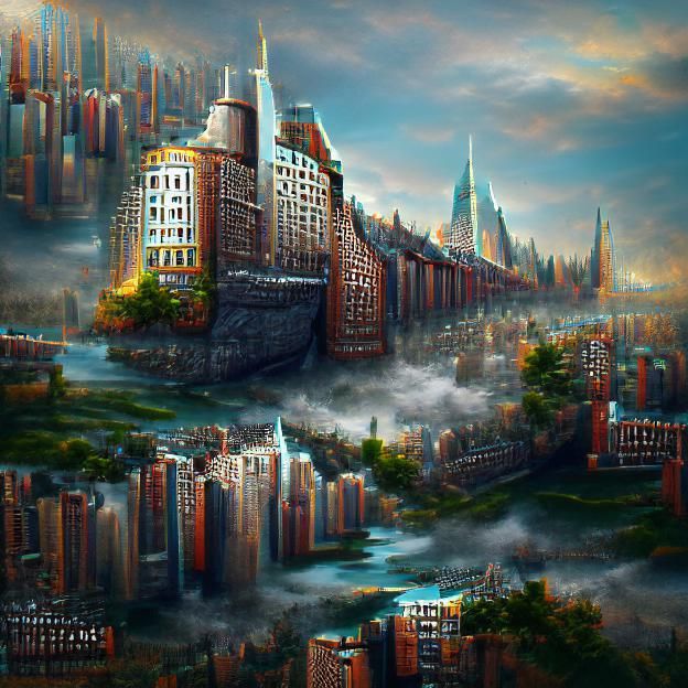 Walled-In Manhattan Metropolis Digital Illustration