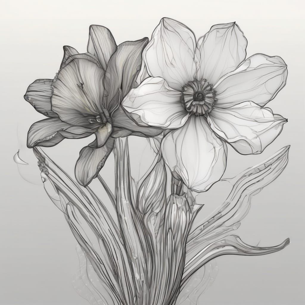 Monochrome Bouquet of Cosmo, Daffodil and Narcissus