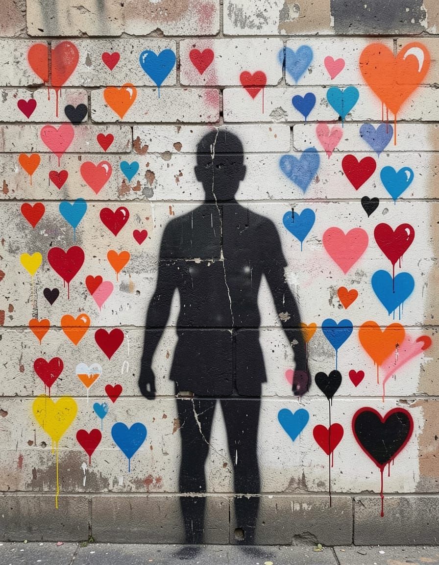 Banksy Style Heart Art with Shadow