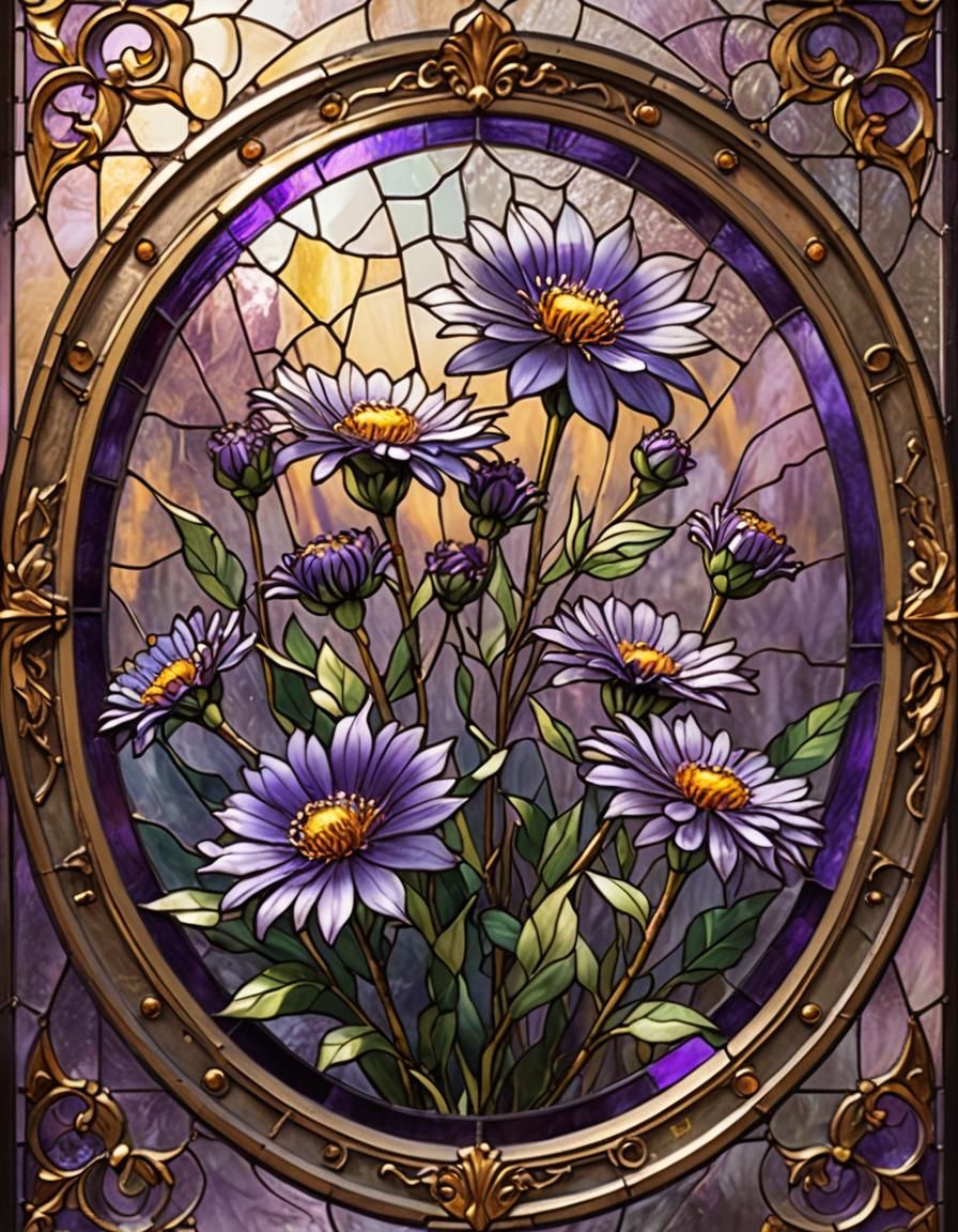 Stained Glass Purple Aster in Dreamy Light