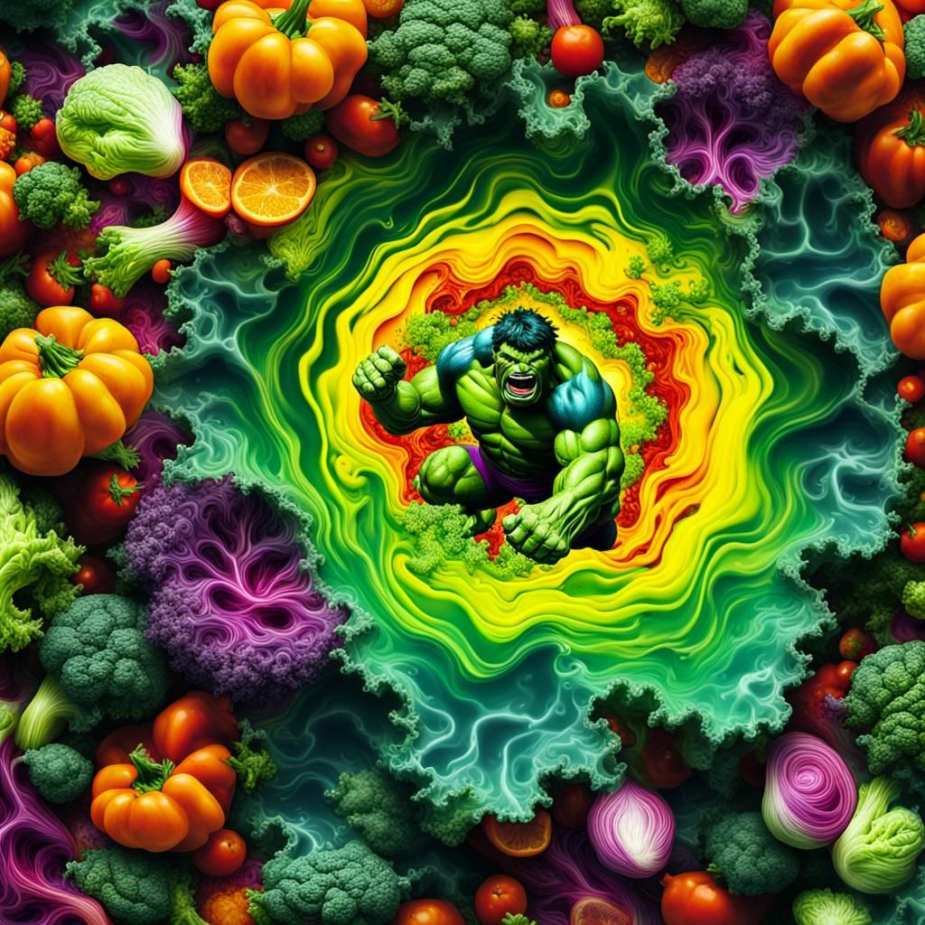 Hulk's Colorful Vegetable Soup Swim: Fractal Photography