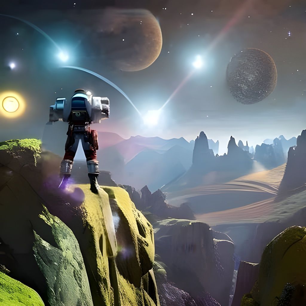 Mars-Like Fantasy World Landscape with Spacecraft