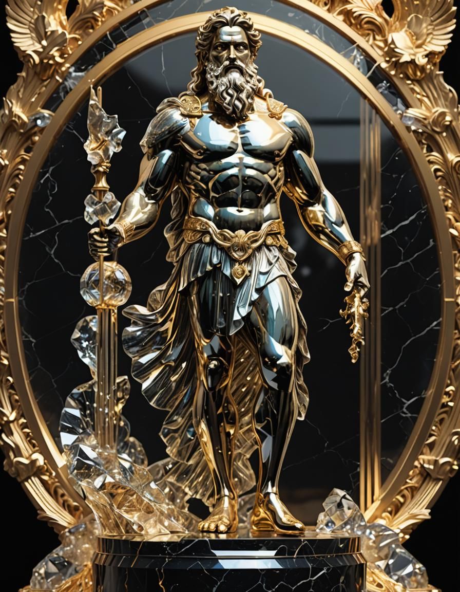 Zeus Statue in Crystal with Art Deco Styling