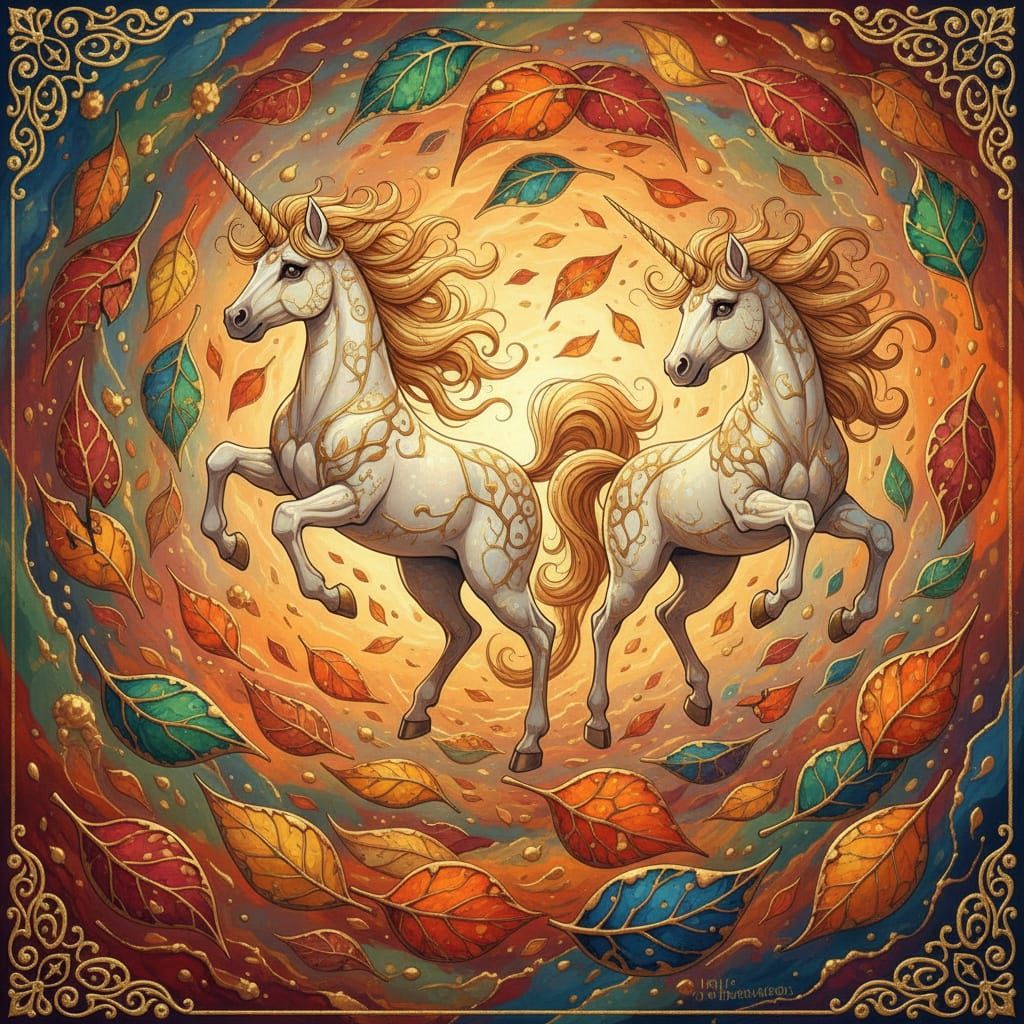 Intricately detailed alcohol ink illustration, cute unicorns...