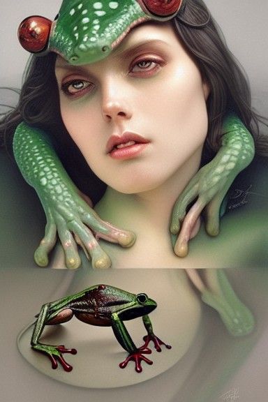 Beautiful Frog Woman Portrait in Art Nouveau Style