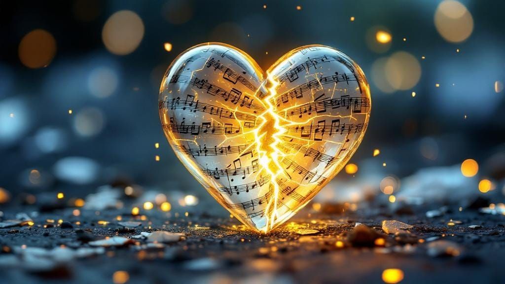 Fractured Glass Heart with Musical Scores