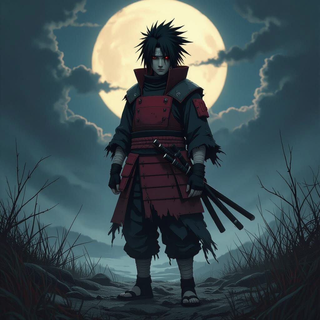 Madara Uchiha in Dark Fantasy Landscape, Digital Art