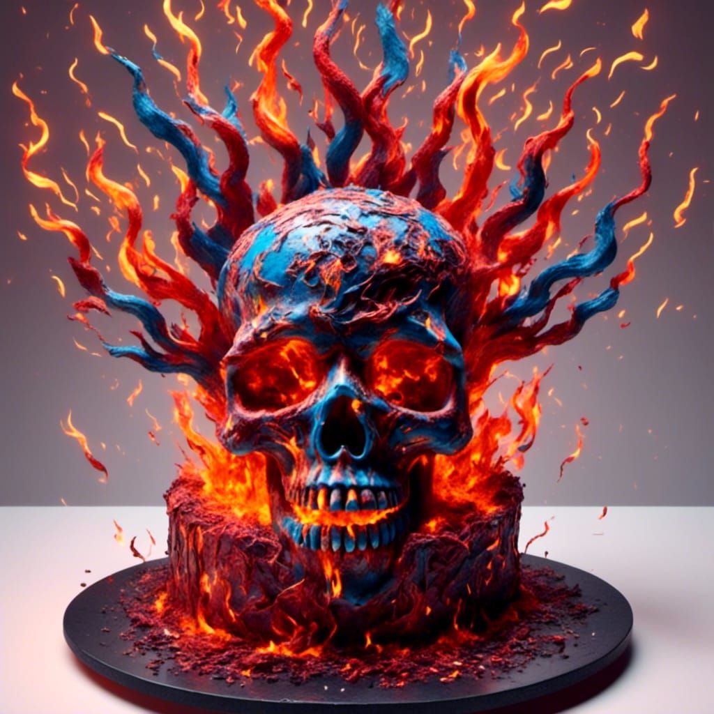 Flaming Skull Cake: Digital Art