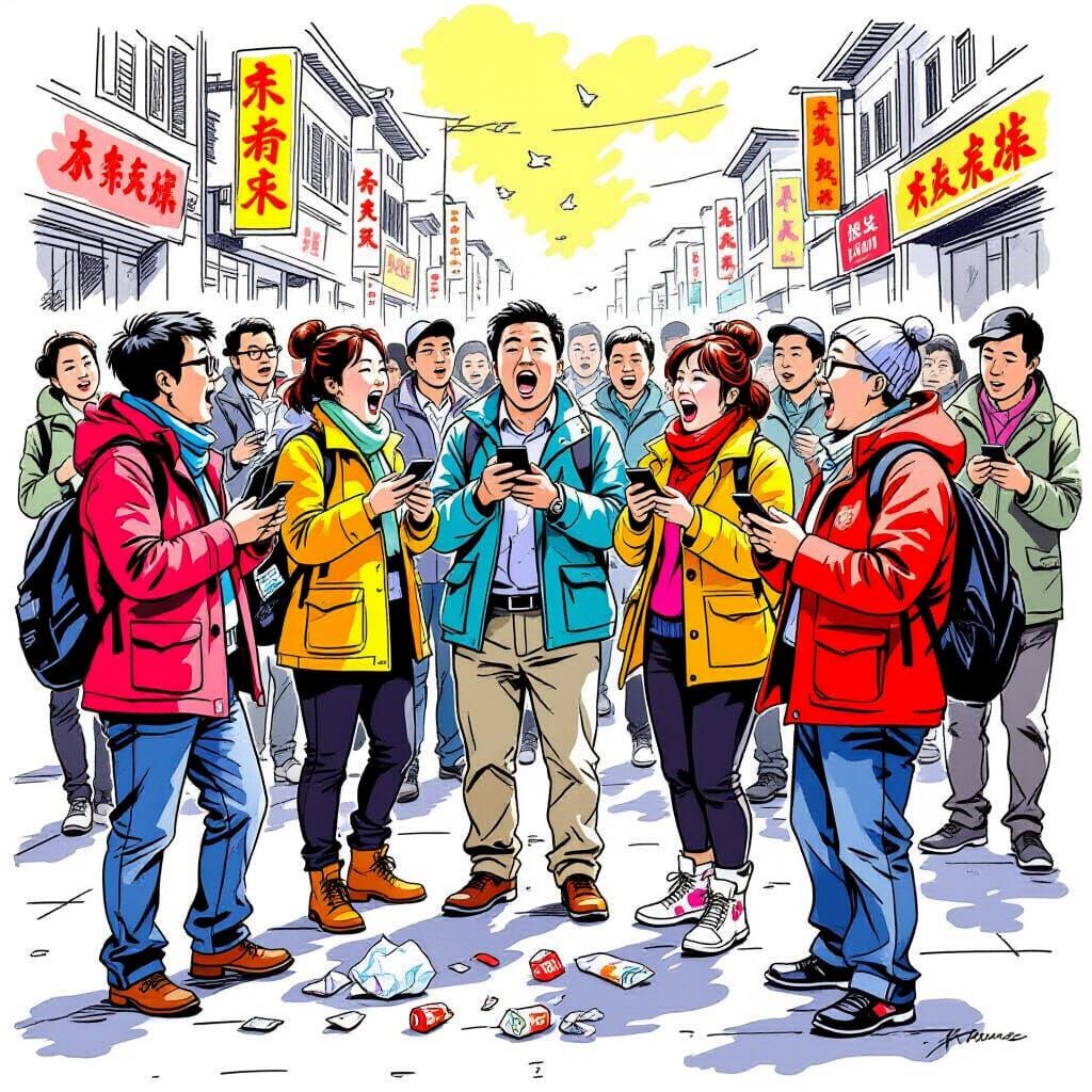 Satirical Illustration of Disruptive Tourists Behaving Badly