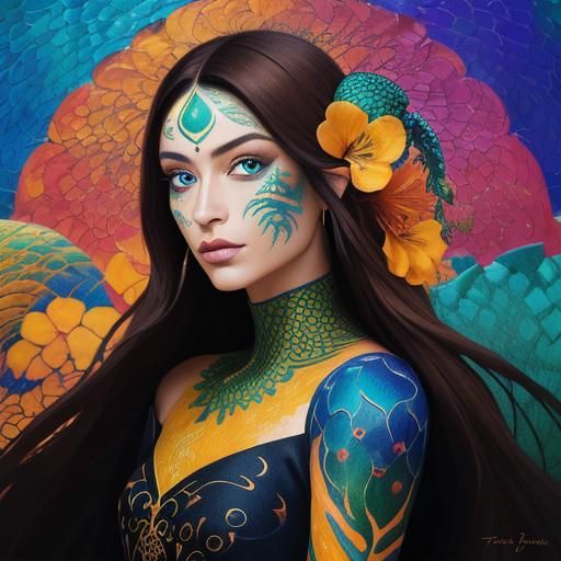 Dragon Peacock Woman in Abstract Expressionism