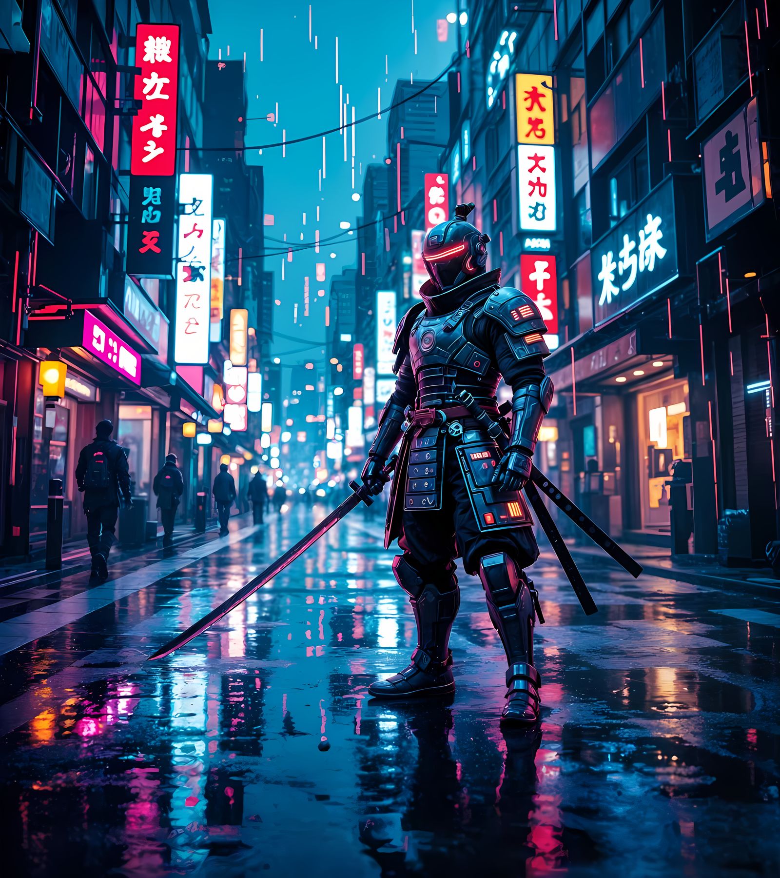 Cyberpunk Samurai in Glitch Art Tokyo