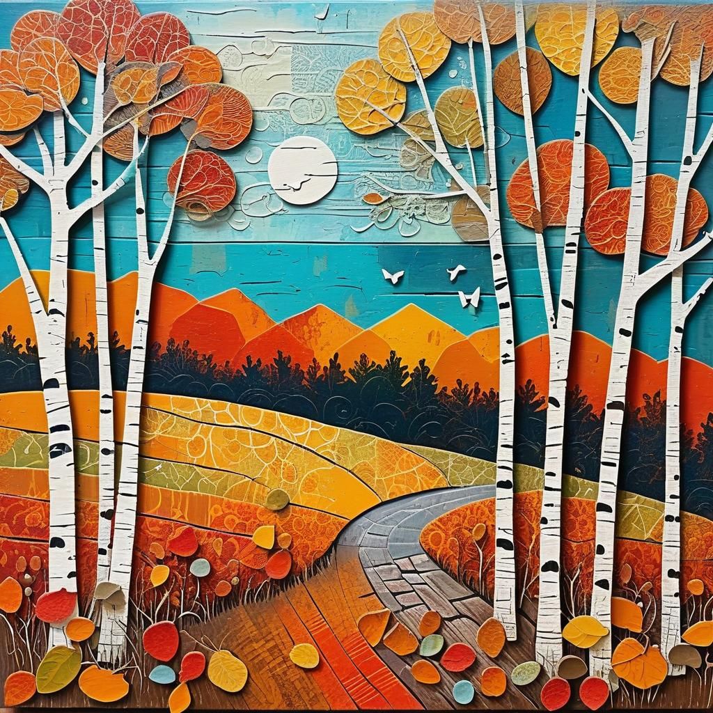 Textured Mixed Media Autumn Collage Painting
