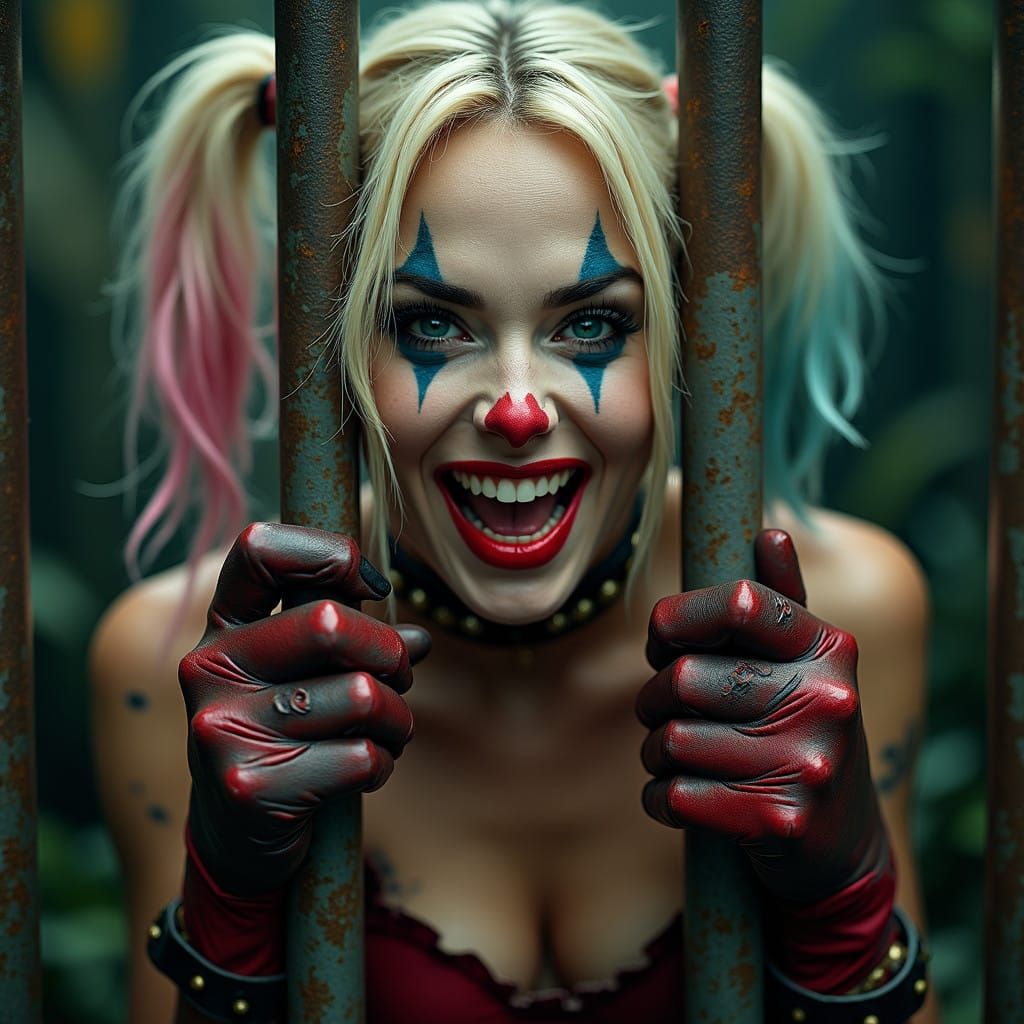 Defiant Harley Quinn Supermodel in Dark, Hyper-Realistic Jun...
