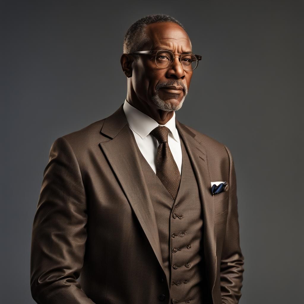 55 year old attractive African American handsome father with glasses :: thin, lanky, tall, slender  :: suit :: shoulder ...