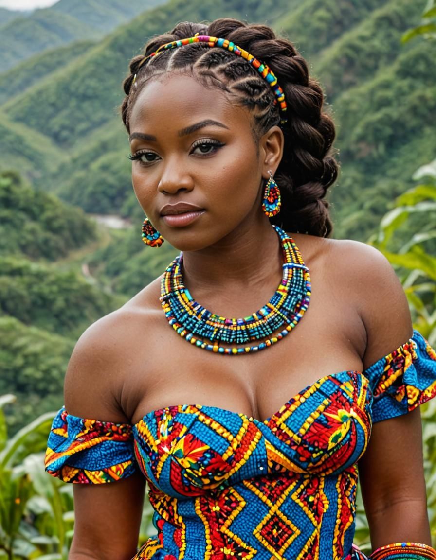Cameroonian Woman Portrait with Traditional Braids
