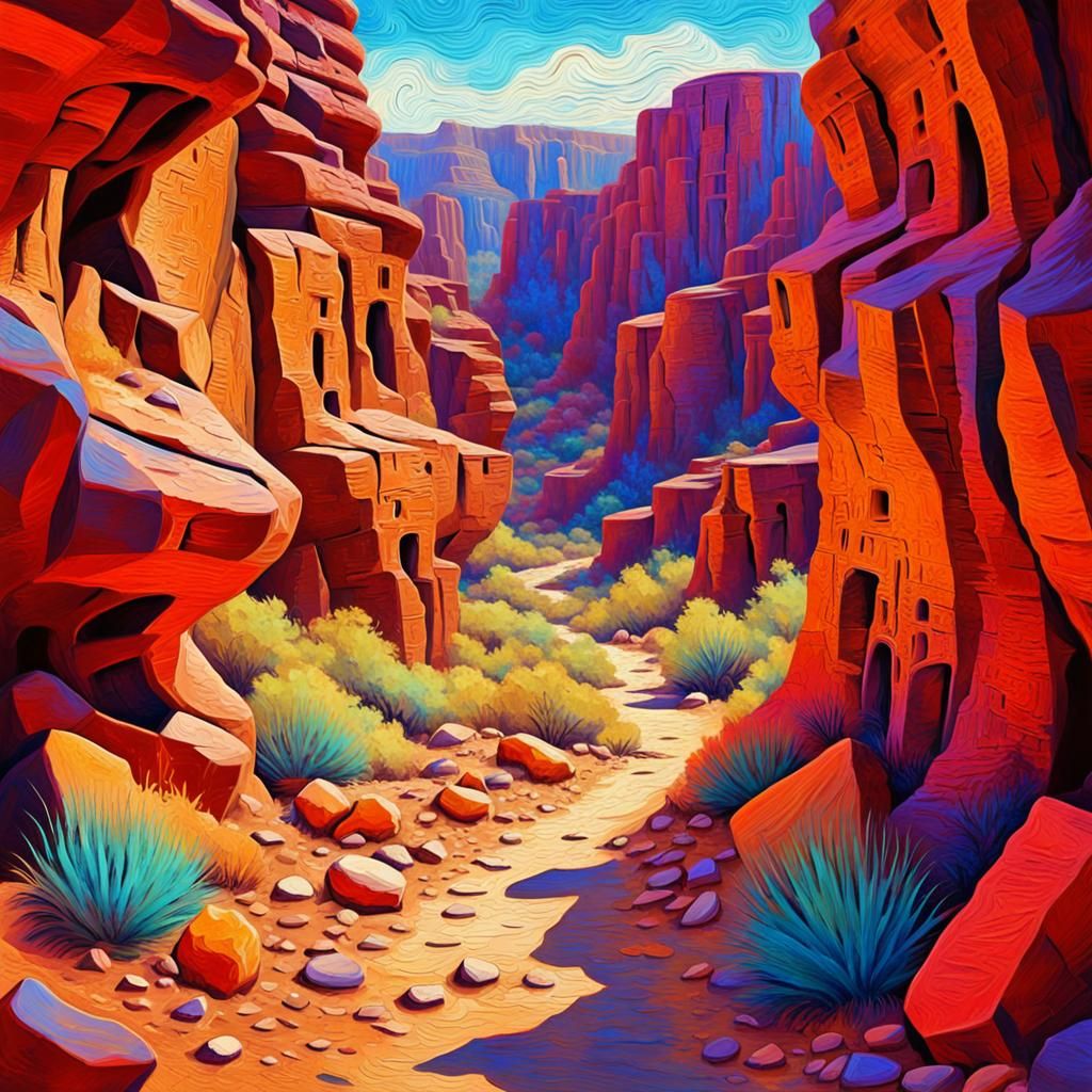 Ancient Canyon Petroglyphs in Impasto Oil Paint