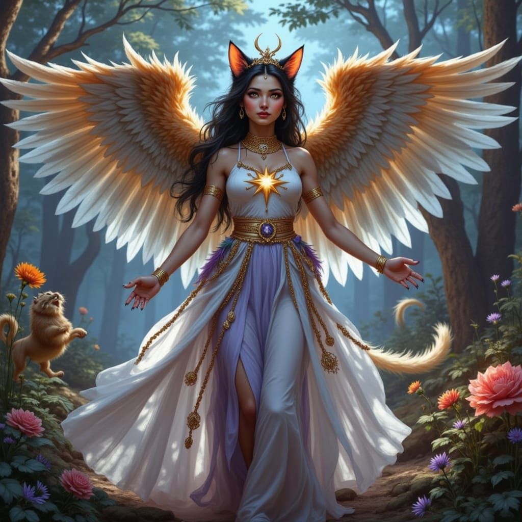 Ethereal Feline Goddess Inanna Radiates Celestial Serenity