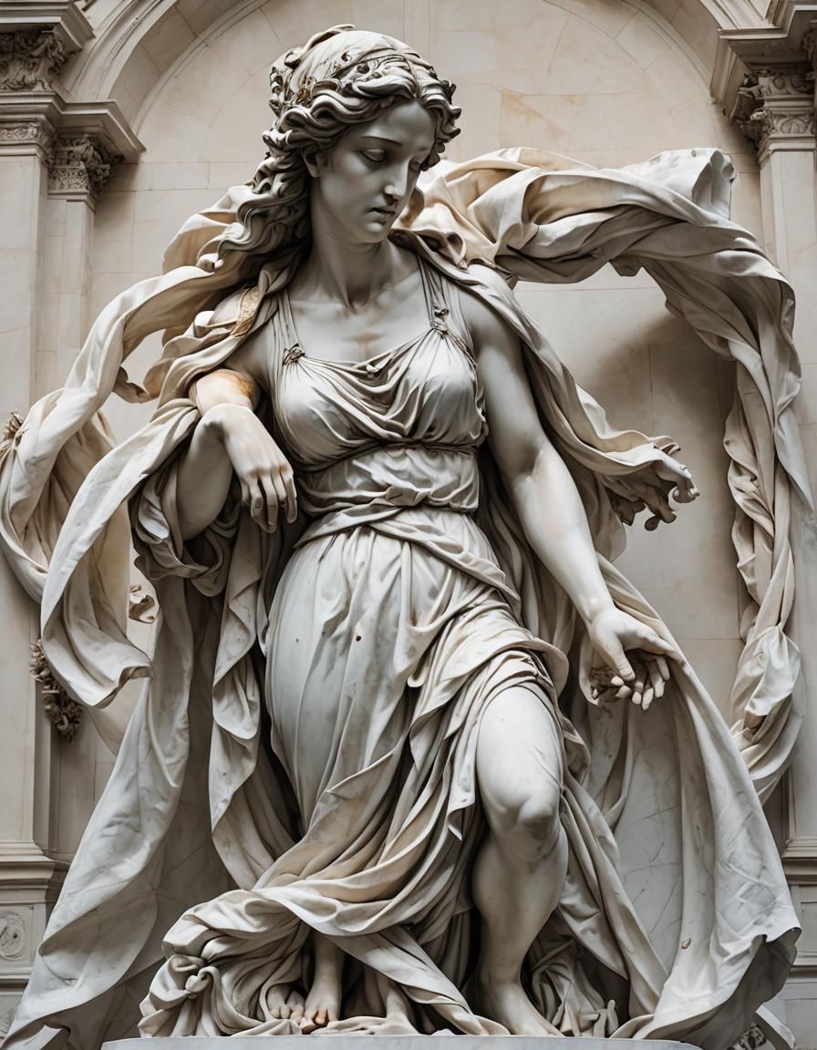 Marble Statue with Veil and Pointing Arm