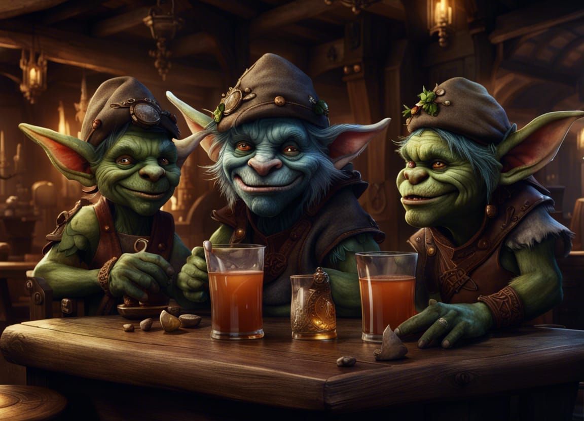 Fantasy Tavern Scene: Goblin, Gremlin, and Troll
