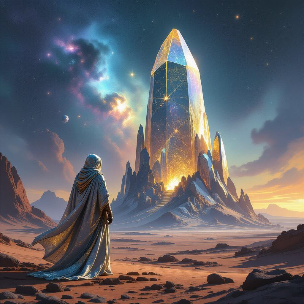 Ancient Astronaut Gazes at Alien Crystal Structure