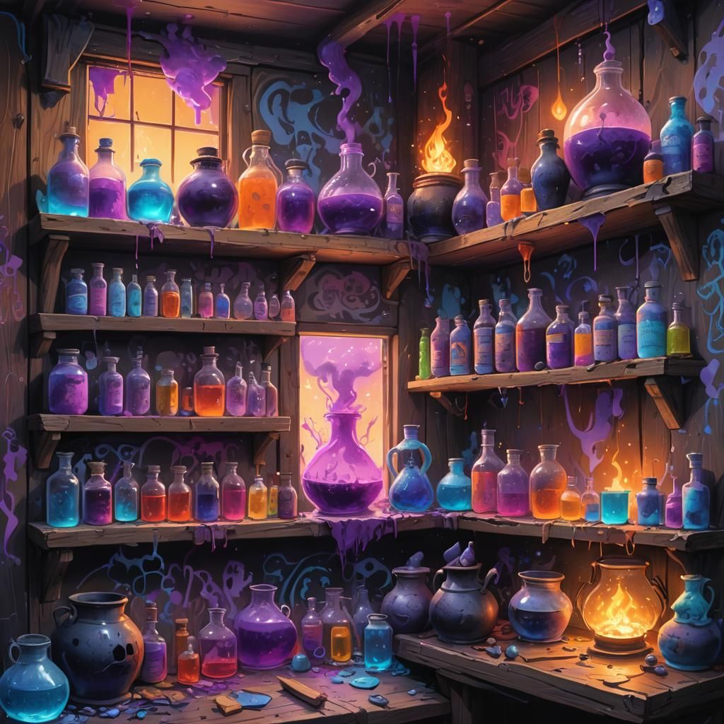 Glowing Potions in Witch Cabin, Graffiti Art