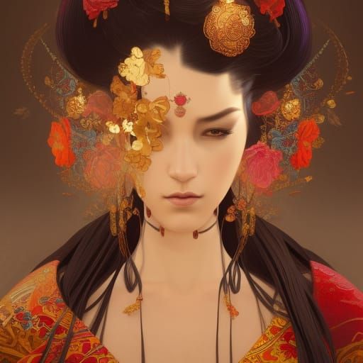 Magical Geisha Portrait in Hyperdetailed Digital Art