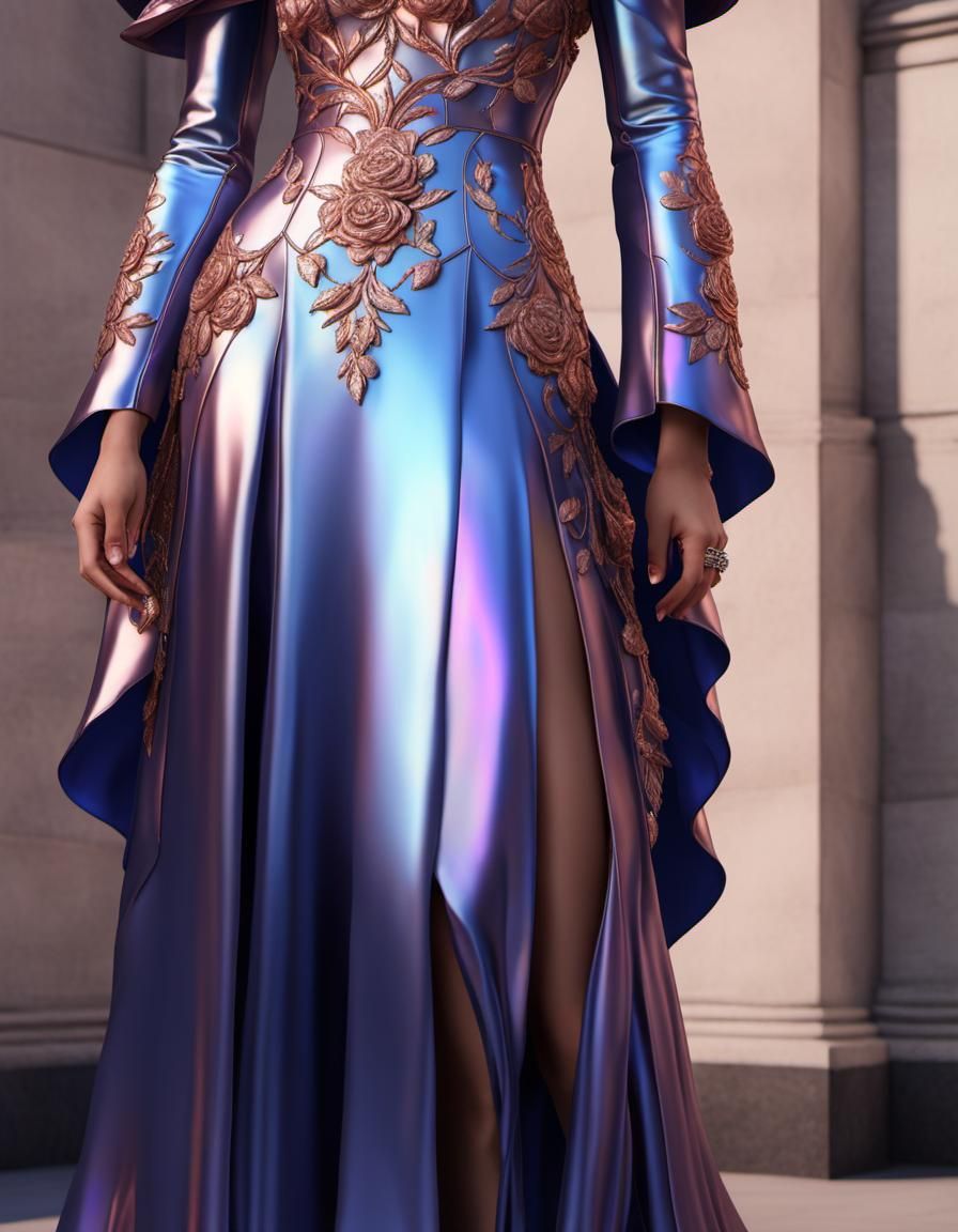 Ethereal gothic rose gold met gala dress with rose gold Silk...