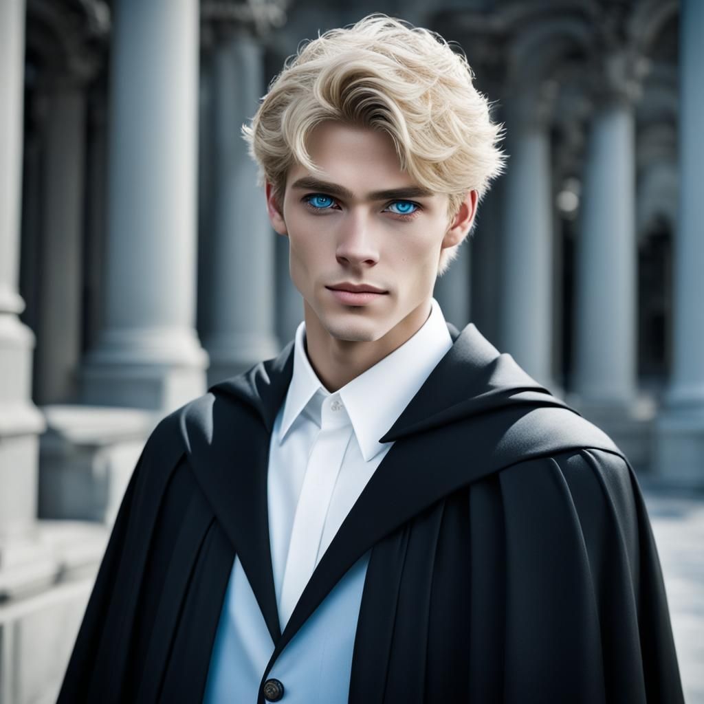 Handsome Blonde Boy with Cape Smirking