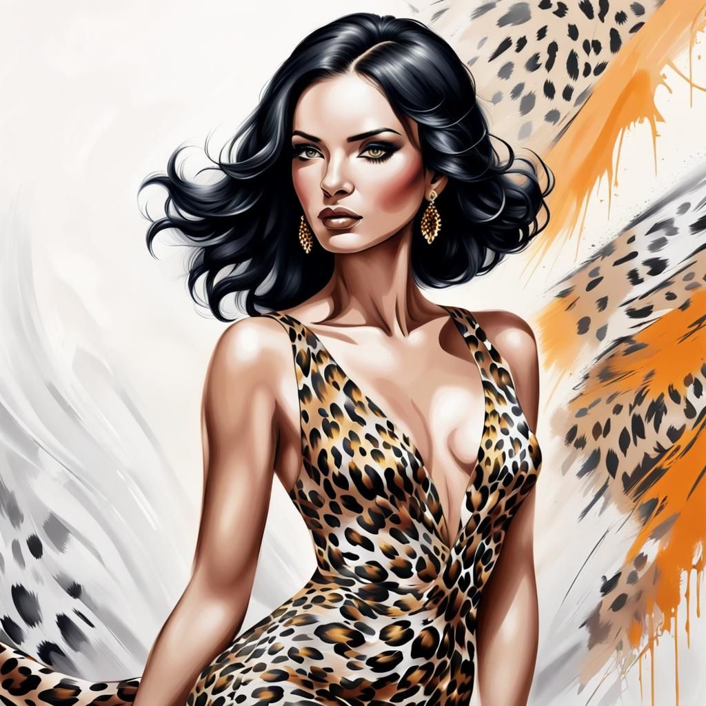Airbrush Illustration of Woman in Leopard Dress