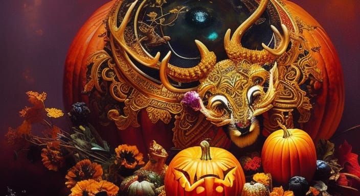 Detailed Thai Art Pumpkin Carving of Deer