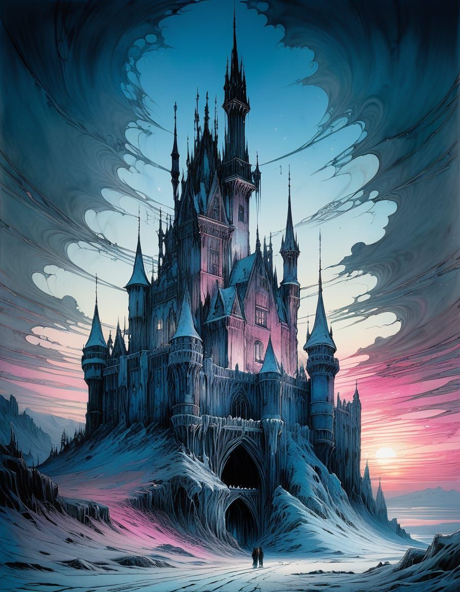 Ethereal Gothic Ice Castle at Sunset