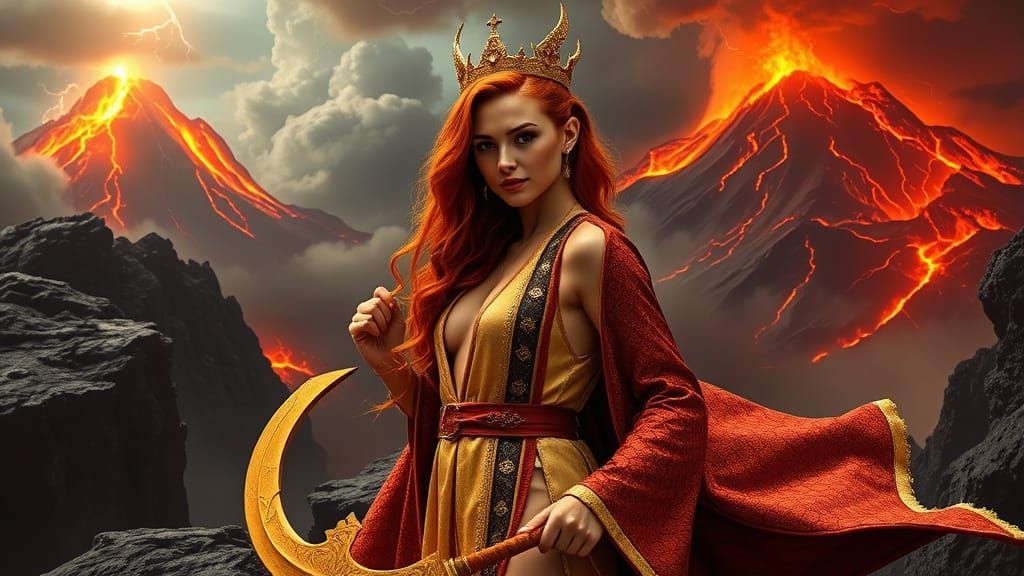 Volcanic Queen in Dragon Robe with Golden Accents