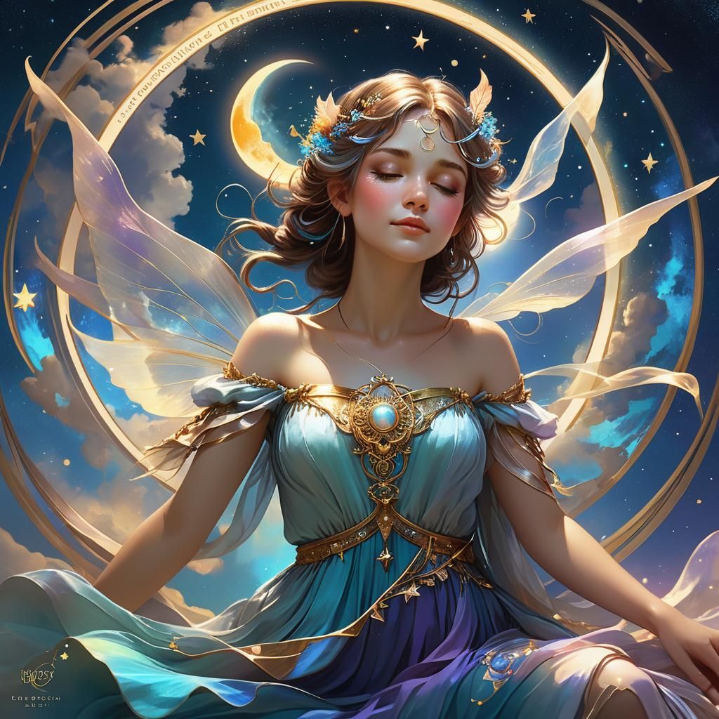 Moon Glow Fairy Under Moonbow in Starlit Sky
