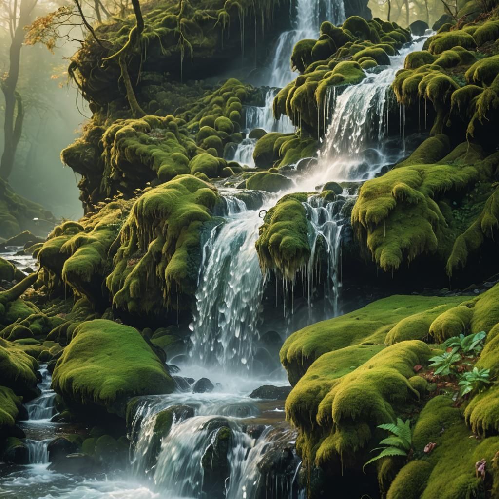 Waterfall Cascading off Earth's Edge in Magical Realism