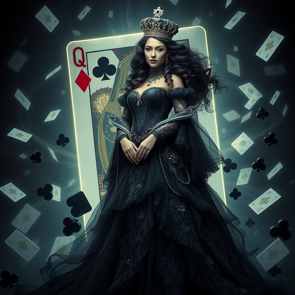 Queen of Clubs in Fantasy Art Style