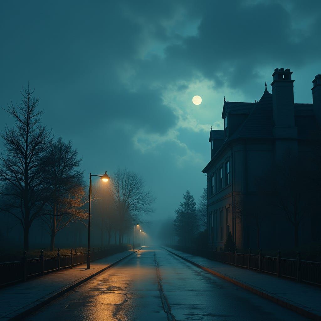 Dreamlike Street Scene in Eerie Light