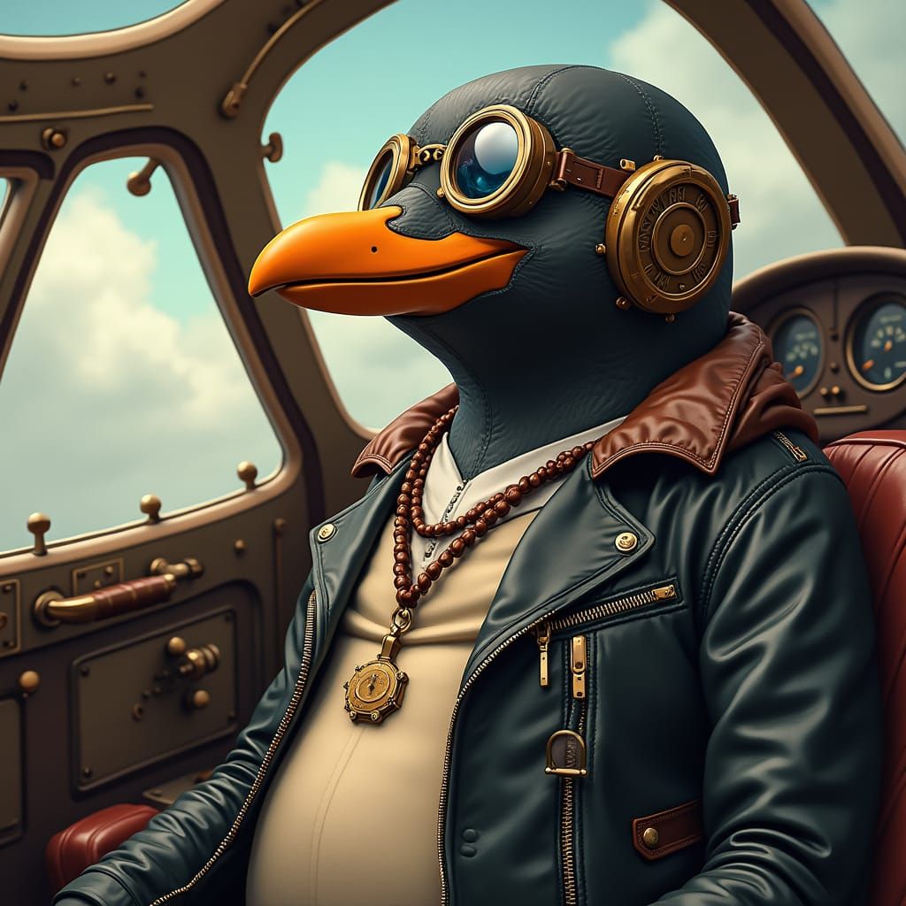 Vintage Aviation Penguin in Leather Jacket