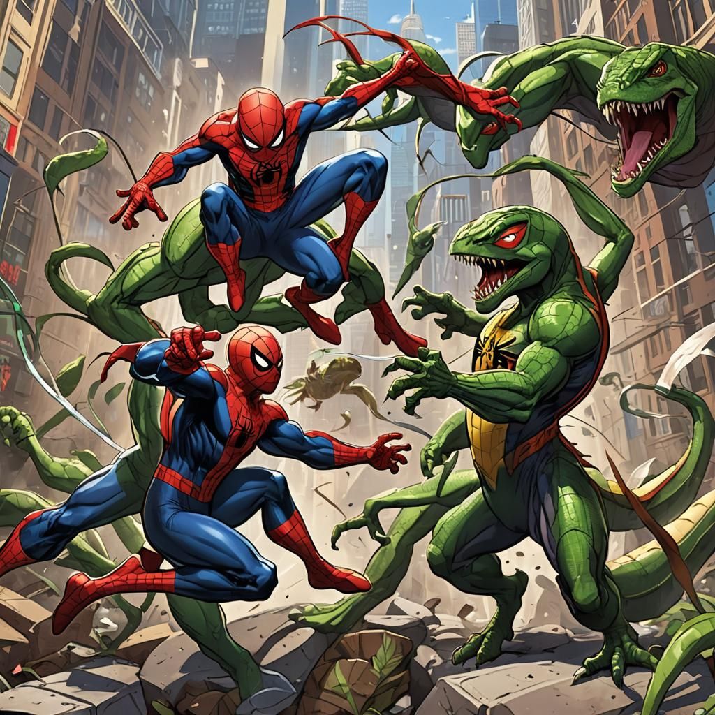Spiderman vs Lizard in Anime Style