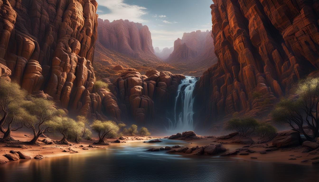 Australian Desert Canyon River Waterfall: Digital Matte Pain...