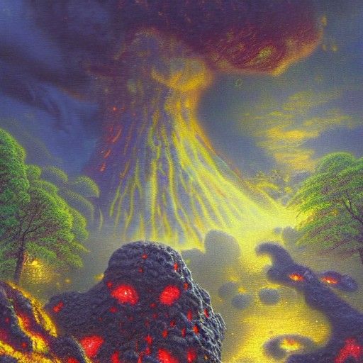 Planet-Sized Lava Golem in Ethereal Fantasy Style