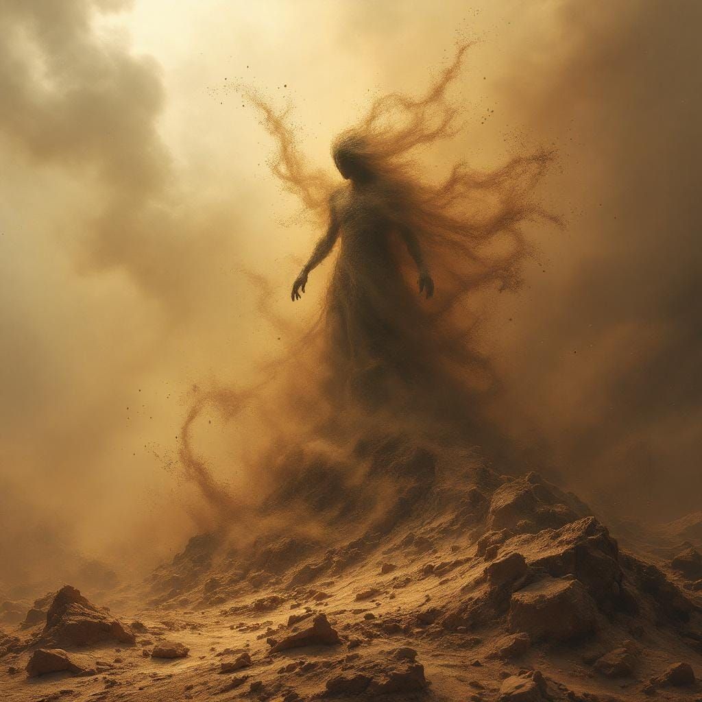 Ethereal Figure Emerging from Earth in Surreal Style