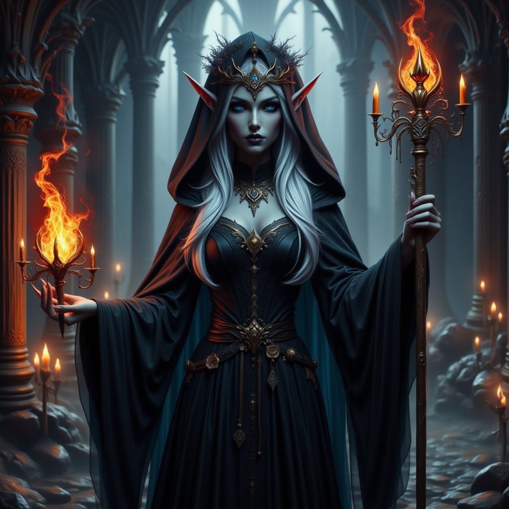 Dark Fantasy Drow Elf Wizard in Spider Crown